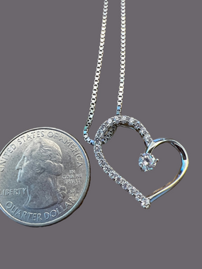 Sterling Silver Heart Pendant Necklace with White Cubic Zirconia Women Jewelry